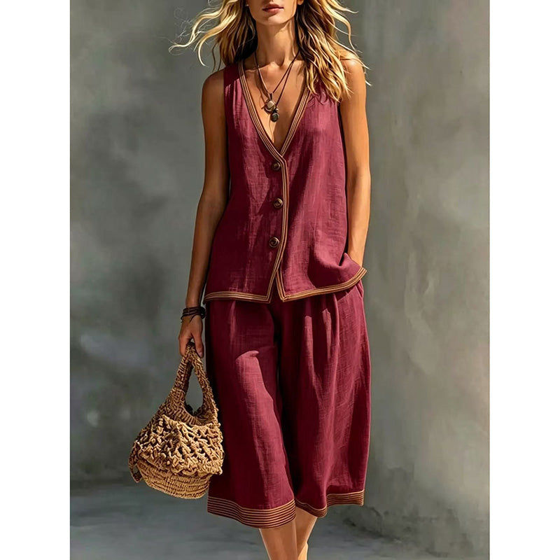 ⌛Limited-Time Offer-Women's Sleeveless V-Neck Top & Wide-Leg Pants Set