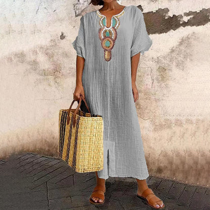 ⌛Limited-Time Offer-Women's Embroidered Maxi Dress with Front Slit