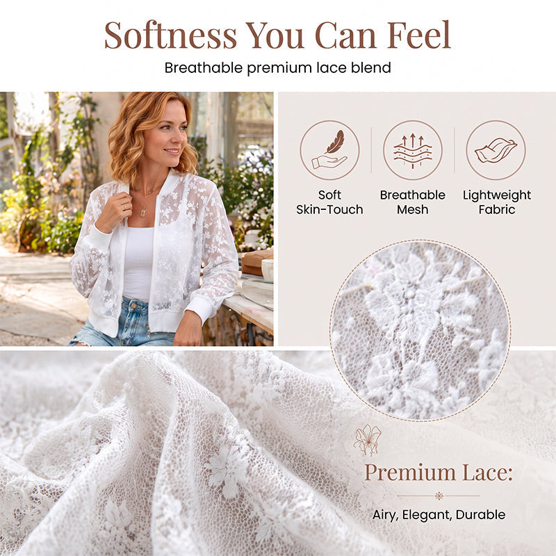 ⌛Limited-Time Offer-Women's Sheer Floral Lace Zip-Up Baseball Jacket