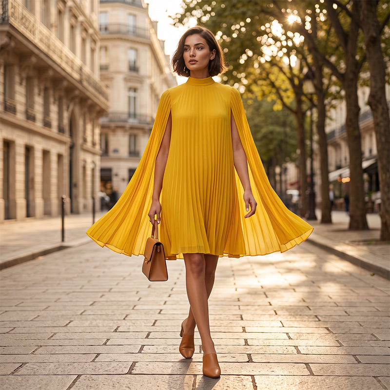 ⌛Limited-Time Offer-Women's Round-Neck Cape Sleeve Mini Dress