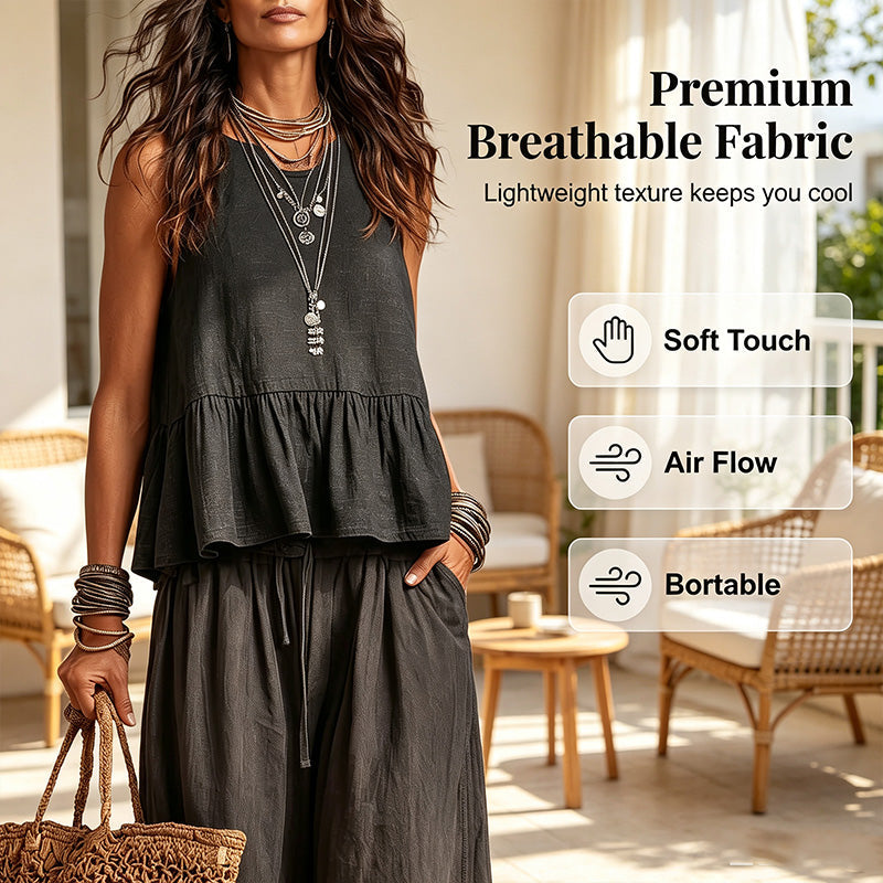 ⌛Limited-Time Offer-Women Casual Sleeveless Ruffle Top and Wide Leg Long Pants Set