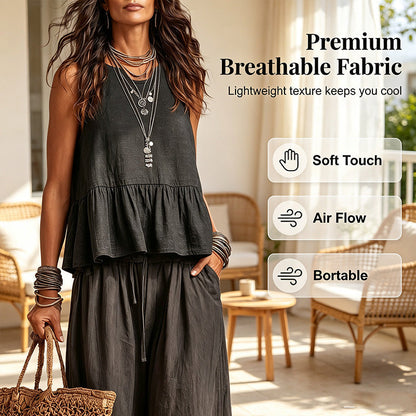 ⌛Limited-Time Offer-Women Casual Sleeveless Ruffle Top and Wide Leg Long Pants Set