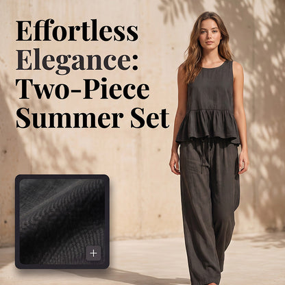 ⌛Limited-Time Offer-Women Casual Sleeveless Ruffle Top and Wide Leg Long Pants Set