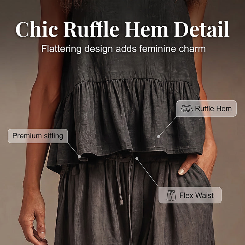 ⌛Limited-Time Offer-Women Casual Sleeveless Ruffle Top and Wide Leg Long Pants Set