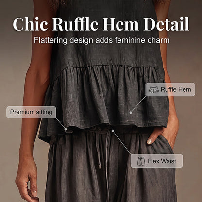 ⌛Limited-Time Offer-Women Casual Sleeveless Ruffle Top and Wide Leg Long Pants Set