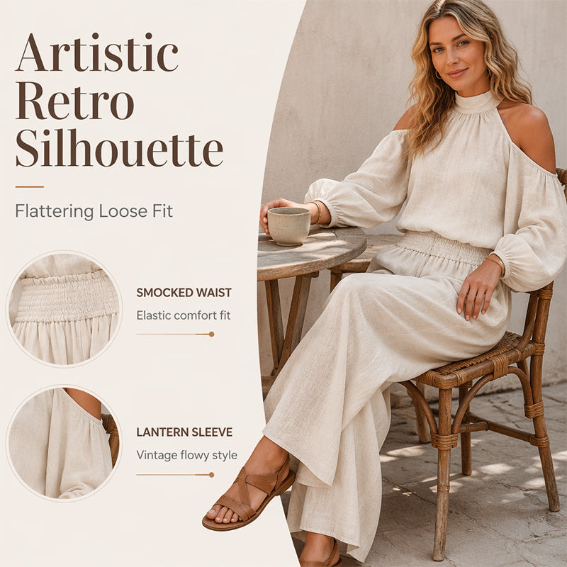 Women's Cold Shoulder Halter Neck Top & Wide-Leg Trousers Set 🌸 Bare the Shoulders, Free the Legs – Summer's Most Flattering Co-Ord ✨