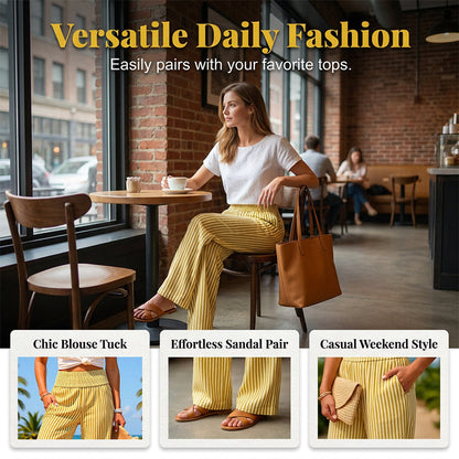 🌊Summer Specials-Women's Smocked Waist Striped Gingham Pants