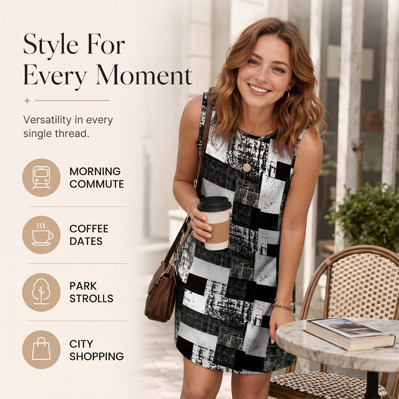 ⌛Limited-Time Offer-Women's Sleeveless Faux Denim Print Dress