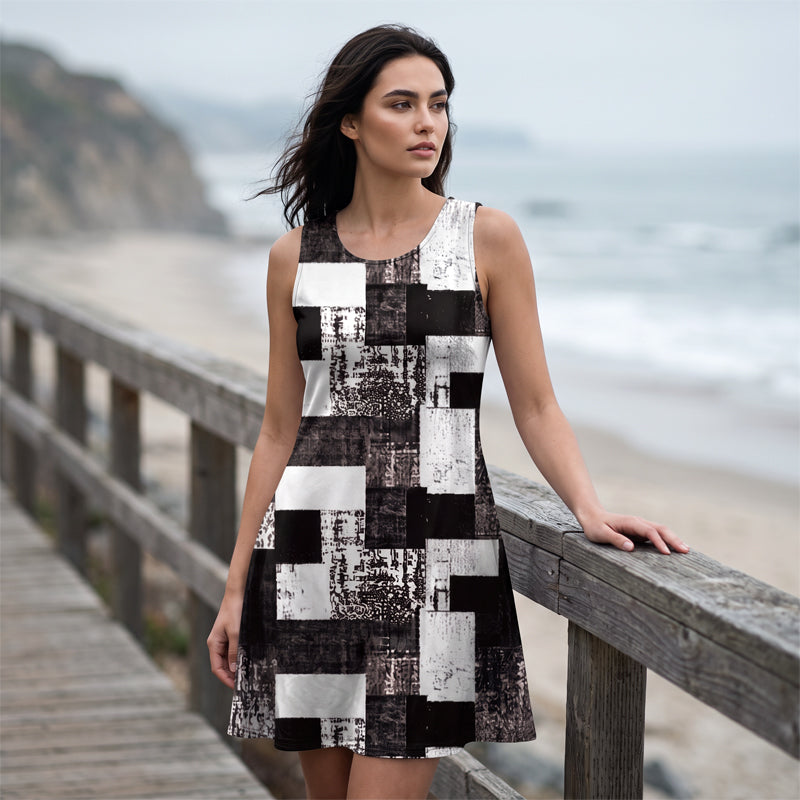 ⌛Limited-Time Offer-Women's Sleeveless Faux Denim Print Dress