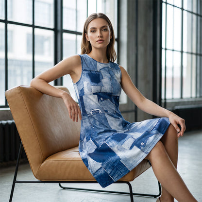 ⌛Limited-Time Offer-Women's Sleeveless Faux Denim Print Dress