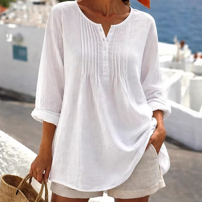 ⌛Limited-Time Offer-Women's Long Sleeve Pleated Henley Neck Blouse