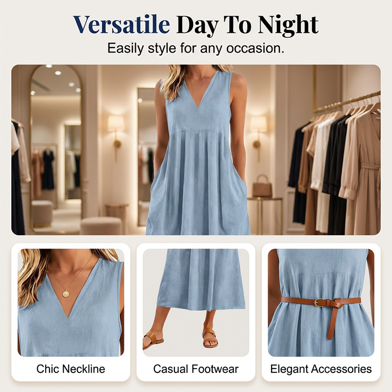 🔥New Arrivals & Special Offers-Women's Casual V-Neck Sleeveless Midi Dress