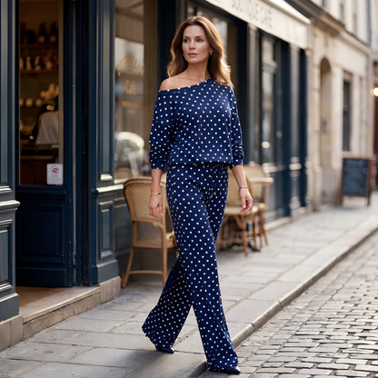 🔥Limited-Time Offer-Women's Off-Shoulder Polka Dot 2-Piece Set