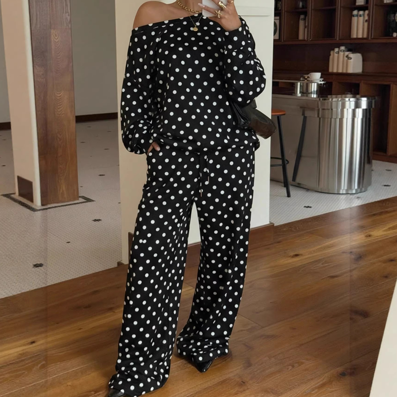 🔥Limited-Time Offer-Women's Off-Shoulder Polka Dot 2-Piece Set