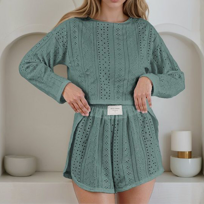 ⌛Limited-Time Offer-Women's Summer Eyelet Knit 2-Piece Set