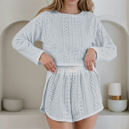 ⌛Limited-Time Offer-Women's Summer Eyelet Knit 2-Piece Set