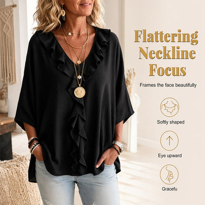 ⌛Limited-Time Offer-Women’s Casual V-Neck Ruffle Trim Blouse