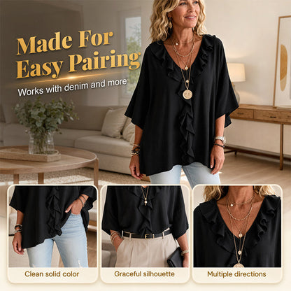⌛Limited-Time Offer-Women’s Casual V-Neck Ruffle Trim Blouse