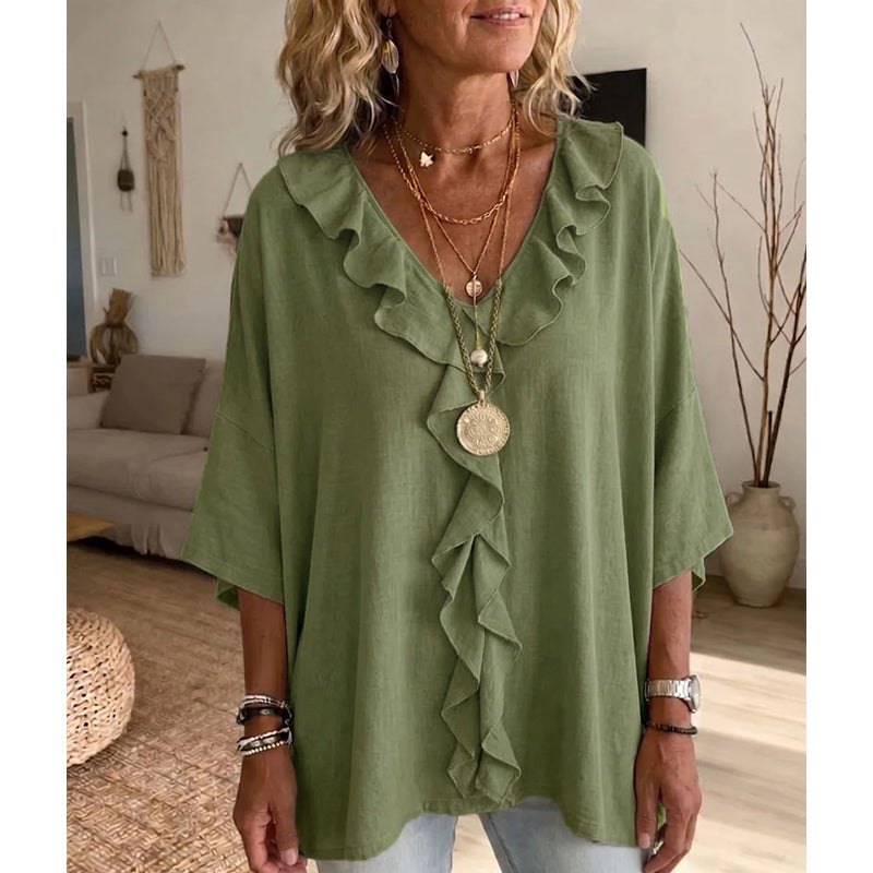 ⌛Limited-Time Offer-Women’s Casual V-Neck Ruffle Trim Blouse