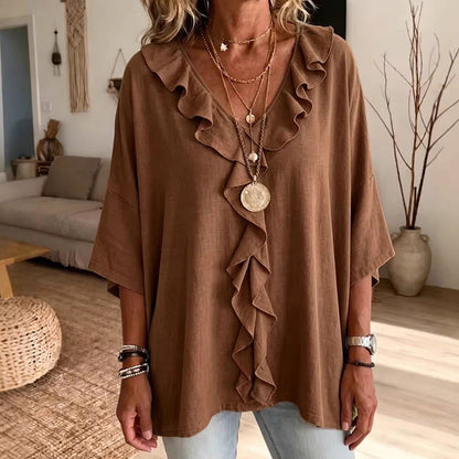 ⌛Limited-Time Offer-Women’s Casual V-Neck Ruffle Trim Blouse