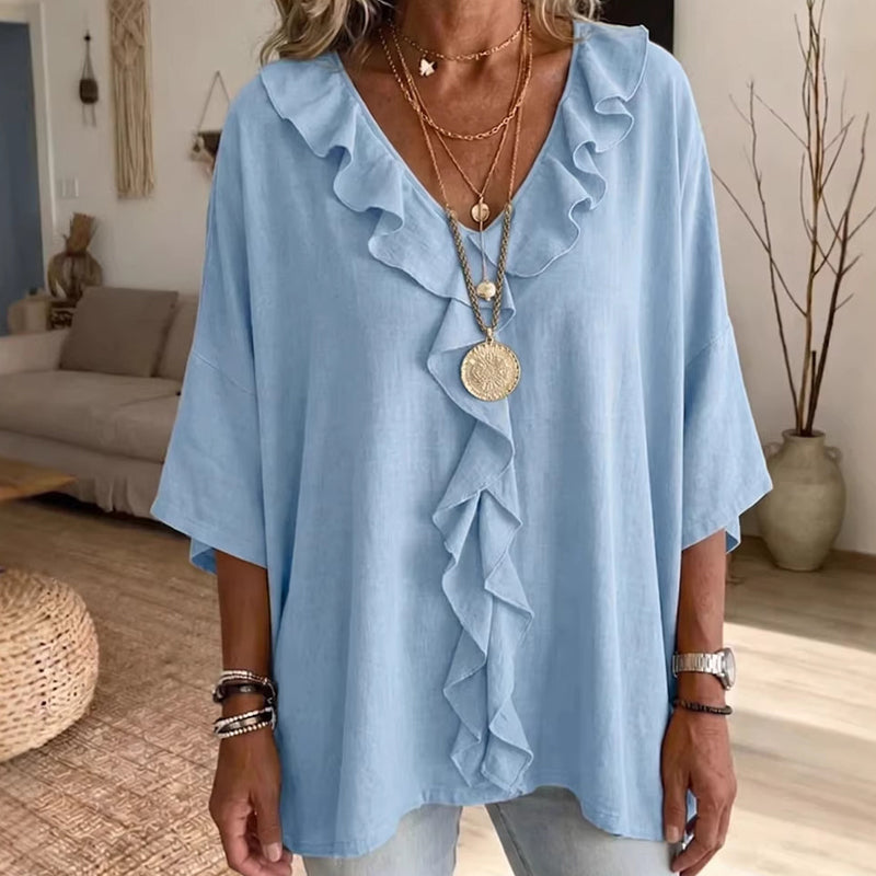 ⌛Limited-Time Offer-Women’s Casual V-Neck Ruffle Trim Blouse