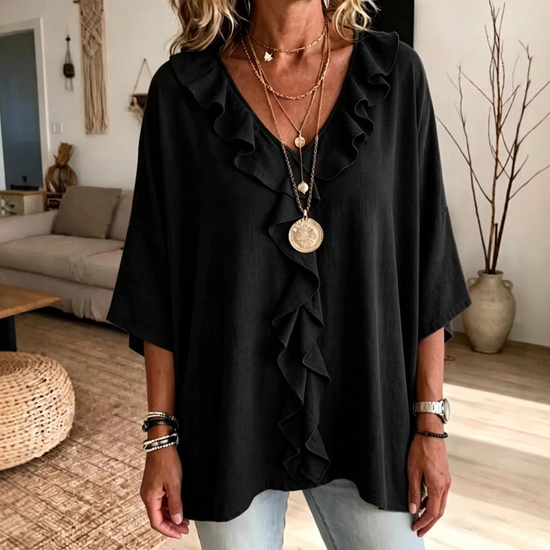 ⌛Limited-Time Offer-Women’s Casual V-Neck Ruffle Trim Blouse