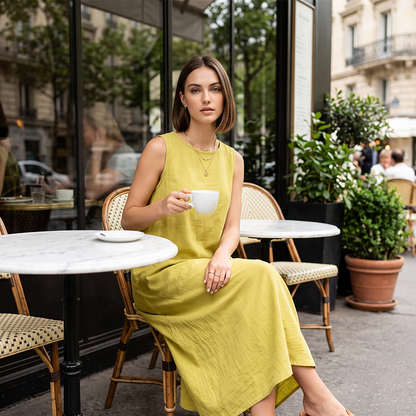 ⌛Limited-Time Offer-Women's Sleeveless Round Neck Casual Dress Loose Fit Linen-Look Maxi Dress with Pockets