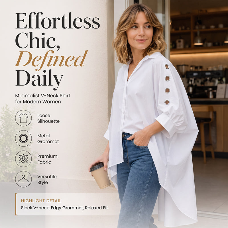 ⌛Limited-Time Offer-Women's Oversized Asymmetrical Shirt with Eyelet Details