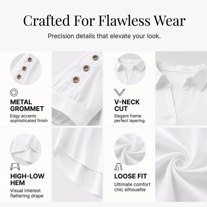 ⌛Limited-Time Offer-Women's Oversized Asymmetrical Shirt with Eyelet Details