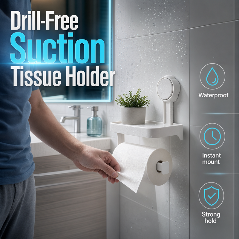 ⌛Limited-Time Offer-Suction Cup Paper Roll Holder with Storage Tray