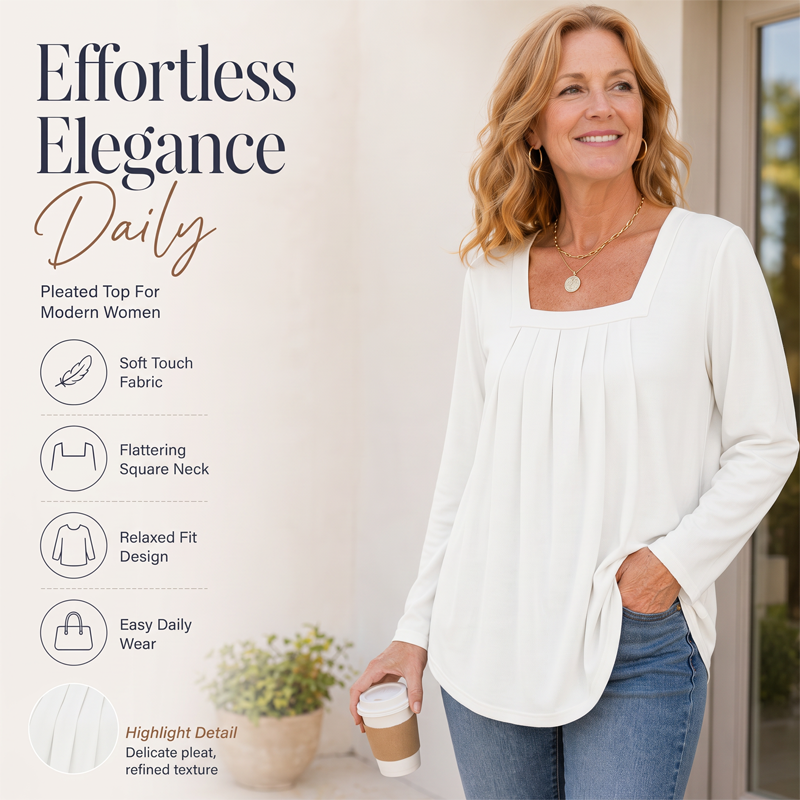 💕LAST DAY SALE ONLY $26.8!!💕🌿 Cotton Elegant Pleated Square Neck Top