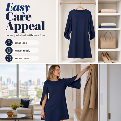 🔥New Arrivals and Special Offers-Women Elegant Solid Color Round Neck Dress