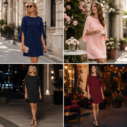 🔥New Arrivals and Special Offers-Women Elegant Solid Color Round Neck Dress