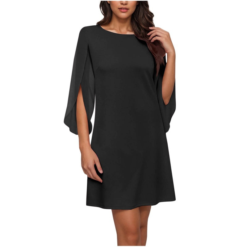 🔥New Arrivals and Special Offers-Women Elegant Solid Color Round Neck Dress
