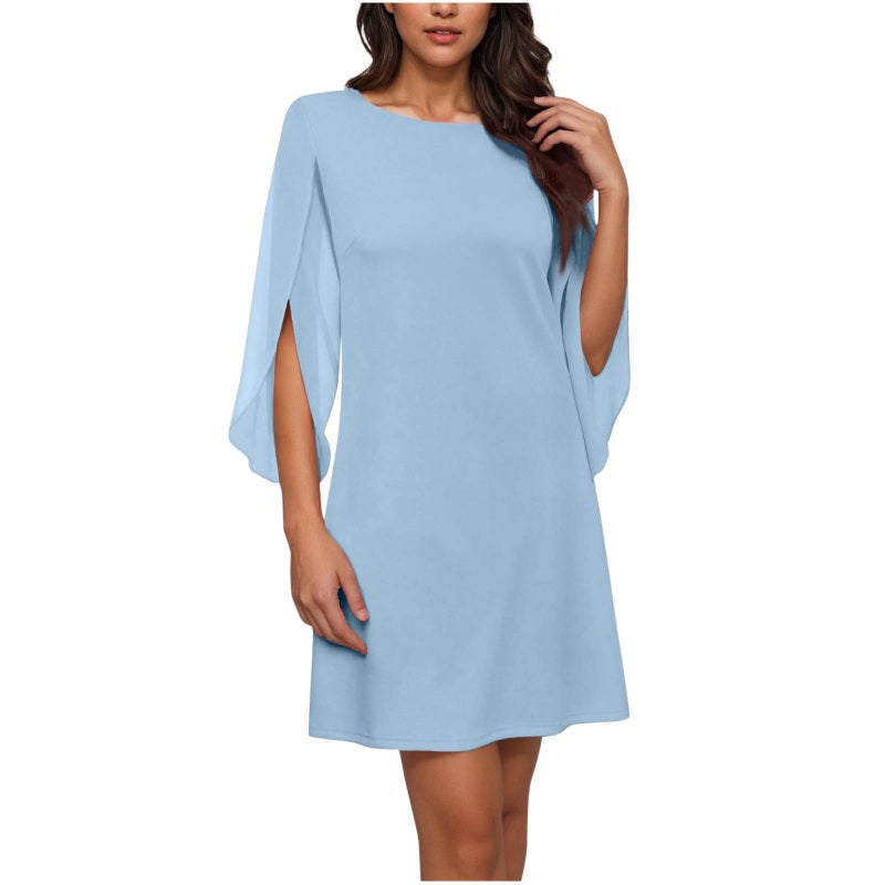 🔥New Arrivals and Special Offers-Women Elegant Solid Color Round Neck Dress