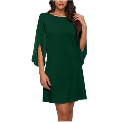 🔥New Arrivals and Special Offers-Women Elegant Solid Color Round Neck Dress