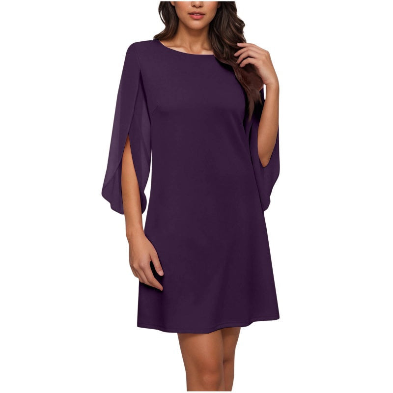 🔥New Arrivals and Special Offers-Women Elegant Solid Color Round Neck Dress