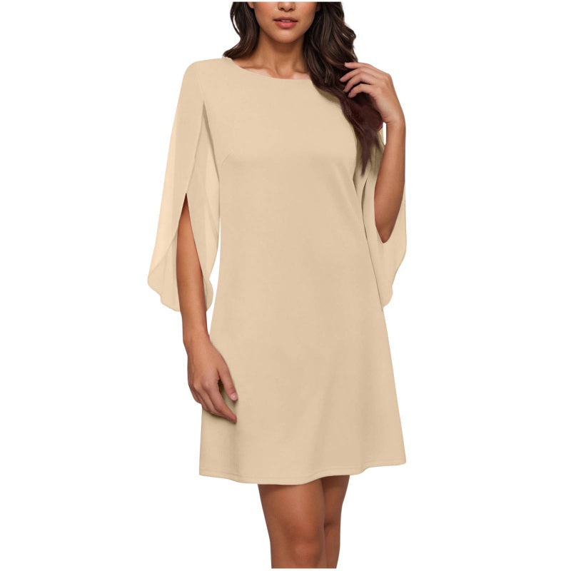 🔥New Arrivals and Special Offers-Women Elegant Solid Color Round Neck Dress