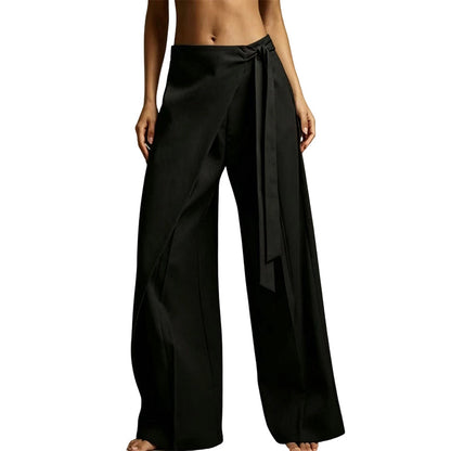 Women's Flowy Wrap Front Wide Leg Pants