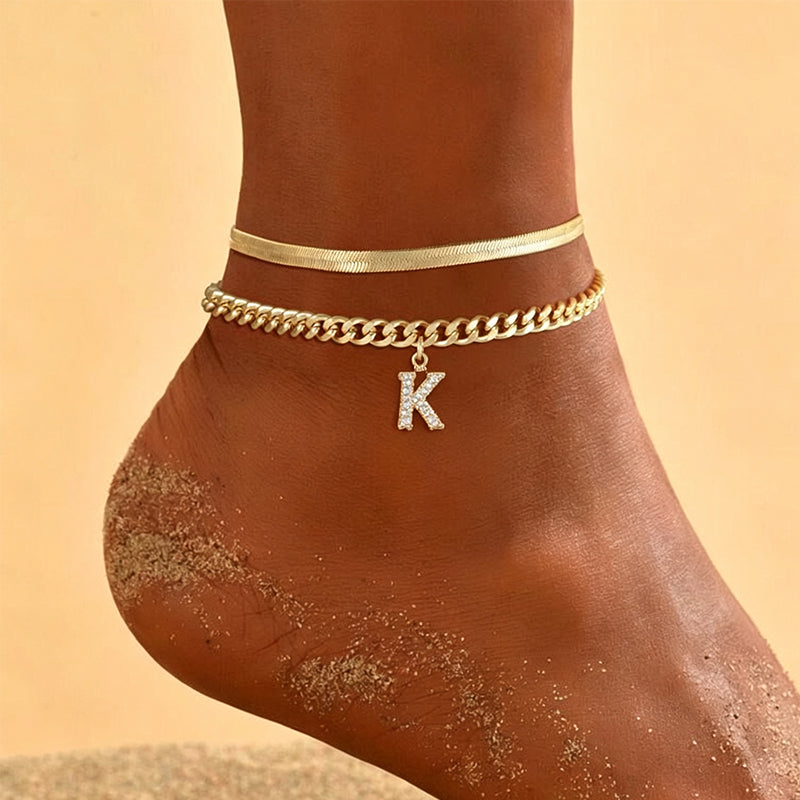 📢📢50% OFF !! ⏰ ✨ Dainty Layered Gold Initial Anklets – Elegant Design, Lightweight & Adjustable – Perfect for Everyday Charm & Gifting 💛