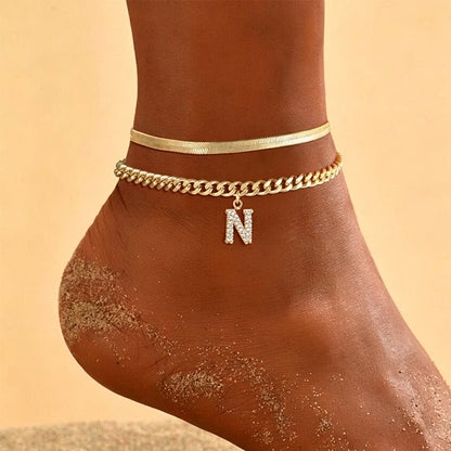 📢📢50% OFF !! ⏰ ✨ Dainty Layered Gold Initial Anklets – Elegant Design, Lightweight & Adjustable – Perfect for Everyday Charm & Gifting 💛