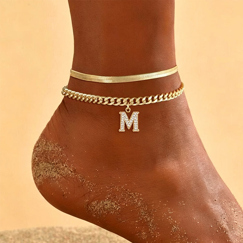 📢📢50% OFF !! ⏰ ✨ Dainty Layered Gold Initial Anklets – Elegant Design, Lightweight & Adjustable – Perfect for Everyday Charm & Gifting 💛