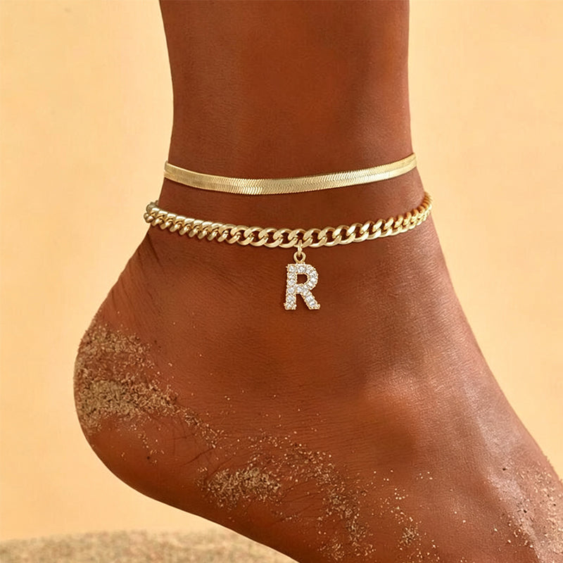 📢📢50% OFF !! ⏰ ✨ Dainty Layered Gold Initial Anklets – Elegant Design, Lightweight & Adjustable – Perfect for Everyday Charm & Gifting 💛
