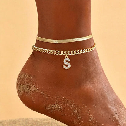 📢📢50% OFF !! ⏰ ✨ Dainty Layered Gold Initial Anklets – Elegant Design, Lightweight & Adjustable – Perfect for Everyday Charm & Gifting 💛