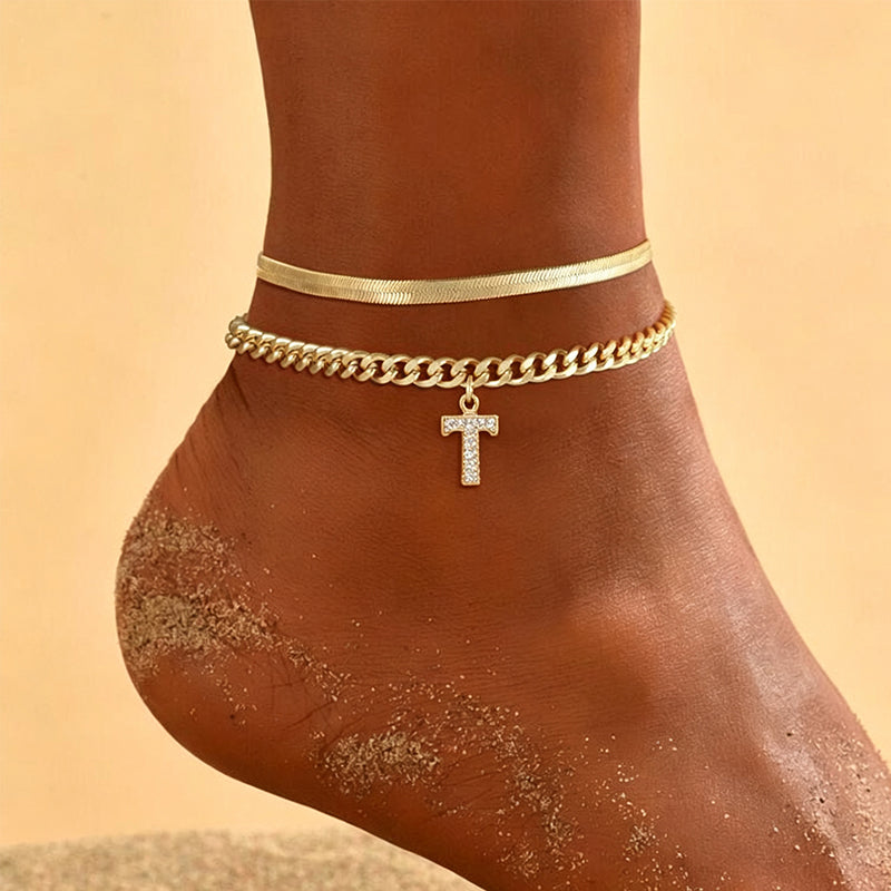 📢📢50% OFF !! ⏰ ✨ Dainty Layered Gold Initial Anklets – Elegant Design, Lightweight & Adjustable – Perfect for Everyday Charm & Gifting 💛