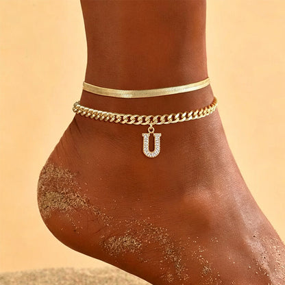 📢📢50% OFF !! ⏰ ✨ Dainty Layered Gold Initial Anklets – Elegant Design, Lightweight & Adjustable – Perfect for Everyday Charm & Gifting 💛