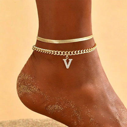 📢📢50% OFF !! ⏰ ✨ Dainty Layered Gold Initial Anklets – Elegant Design, Lightweight & Adjustable – Perfect for Everyday Charm & Gifting 💛