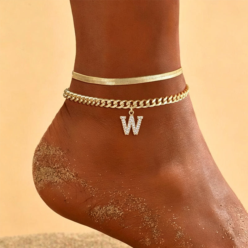 📢📢50% OFF !! ⏰ ✨ Dainty Layered Gold Initial Anklets – Elegant Design, Lightweight & Adjustable – Perfect for Everyday Charm & Gifting 💛