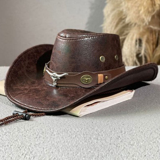 🤠 Vintage Wide Brim Cowboy Hat with Adjustable Strap