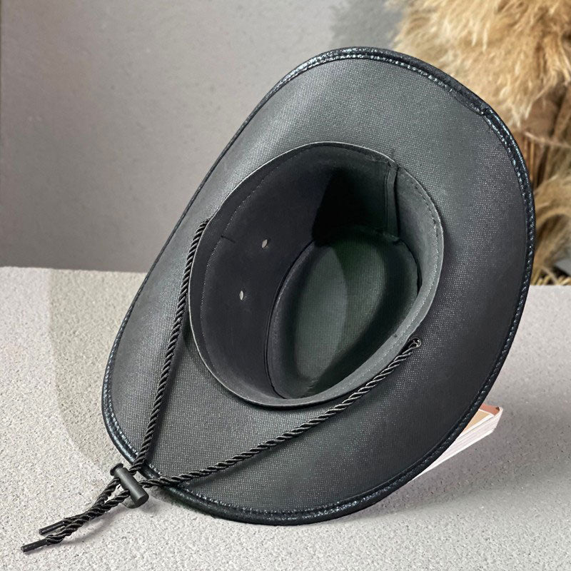 🤠 Vintage Wide Brim Cowboy Hat with Adjustable Strap